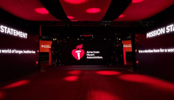 Animated videos boards and dramatic lighting welcome attendees into the Main Event space at Scientific Sessions.